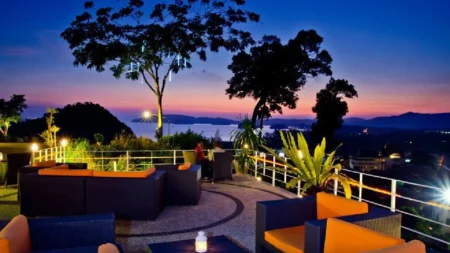 Image of The Hilltop Ao Nang restaurant with sunset view