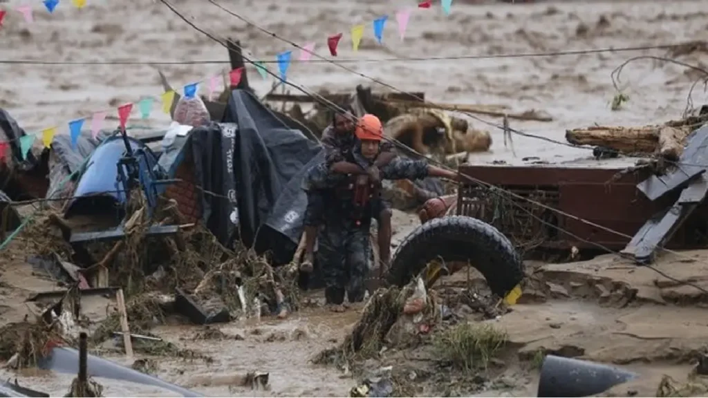 Flooded streets in Kathmandu after heavy rainfall