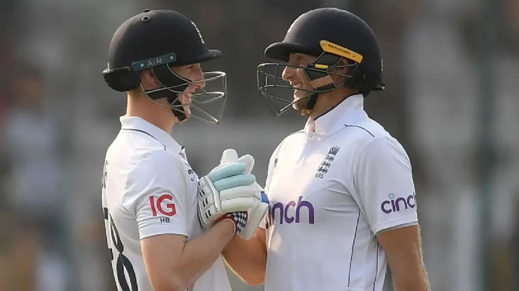 Harry Brook celebrates his career-best 371 against Pakistan.