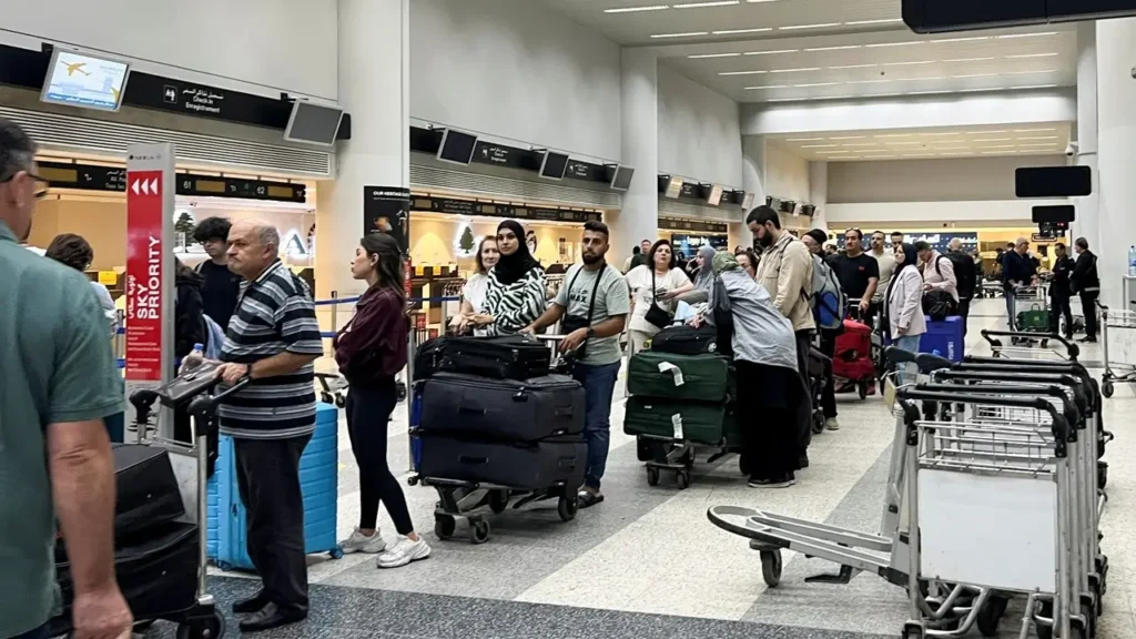 British nationals boarding evacuation flight in Lebanon.