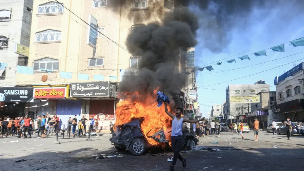 Humanitarian aid workers in Gaza amid ongoing conflict