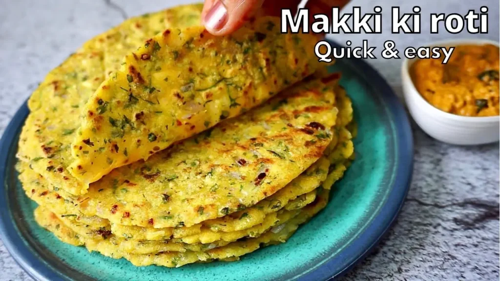 "Makki ki roti being prepared with aluminum foil and a plate."