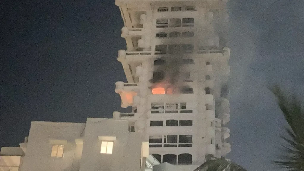 "Fire engines deployed at Bandra high-rise Fortune Enclave during the blaze"