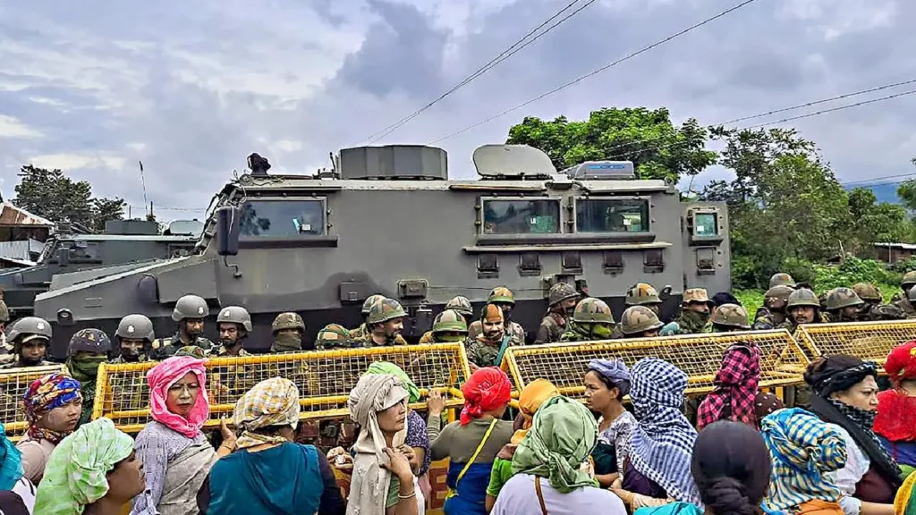 "Kuki-Zo women protest in Saibol, Manipur, against alleged occupation of community bunkers by security forces." "CoTU threatens an economic blockade on NH-2 in Manipur, risking economic disruption over unaddressed grievances."