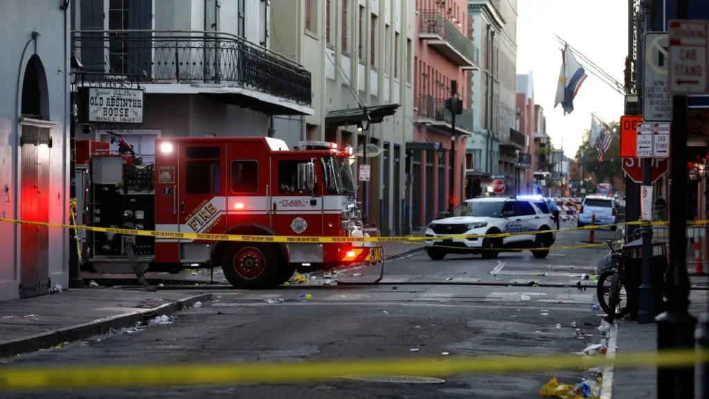 Pickup truck at New Orleans attack scene New Orleans police at Bourbon Street Edward Pettifer’s image in memory