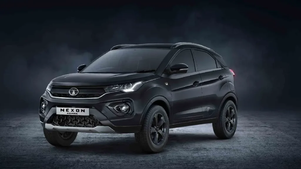 "Tata Nexon iCNG Dark Edition exterior carbon black design" "Nexon iCNG Dark Edition interior with all-black upholstery" "Tata Nexon iCNG dashboard with 10.2-inch touchscreen"