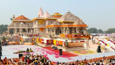 Ram Mandir Ayodhya Darshan Timings Devotees at Shri Ram Janmabhoomi Temple Aarti at Ram Mandir Ayodhya